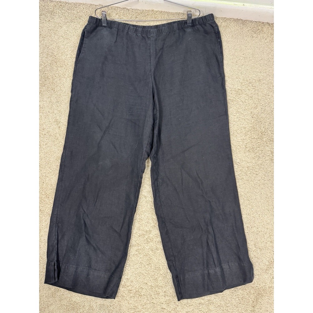 J. Jill Women's Pull On Cropped Wide Leg Linen Pants Size LT Black Lagenlook